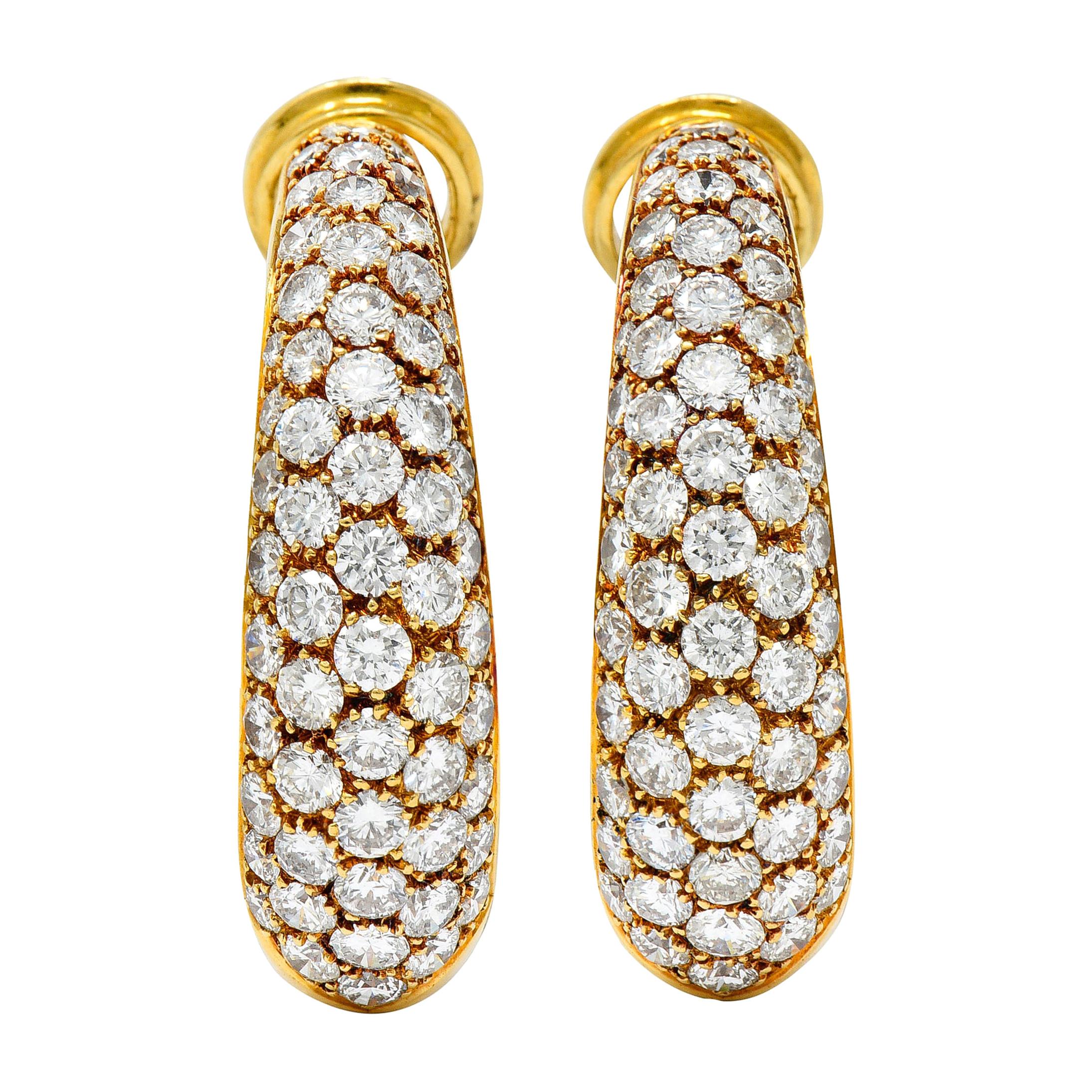 Vintage 7.45 Carats Pave Diamond 18 Karat Gold Hoop Earrings