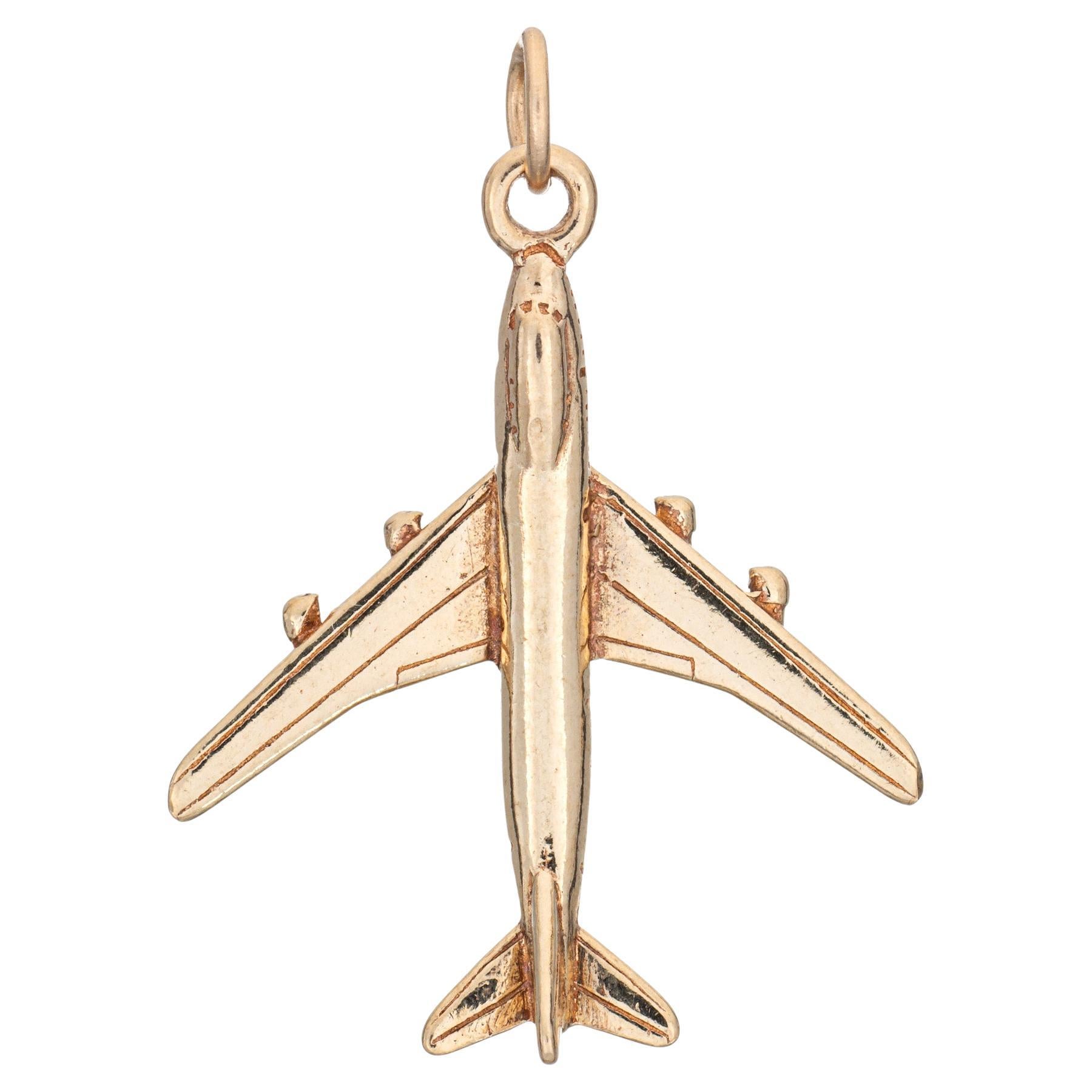 Vintage 747 Airplane Charm 14k Yellow Gold Aviation Estate Fine Jewelry
