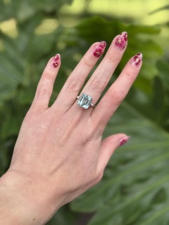 Vintage 7,5 Karat Aquamarin & Diamant Cocktail Ring 14K Weißgold