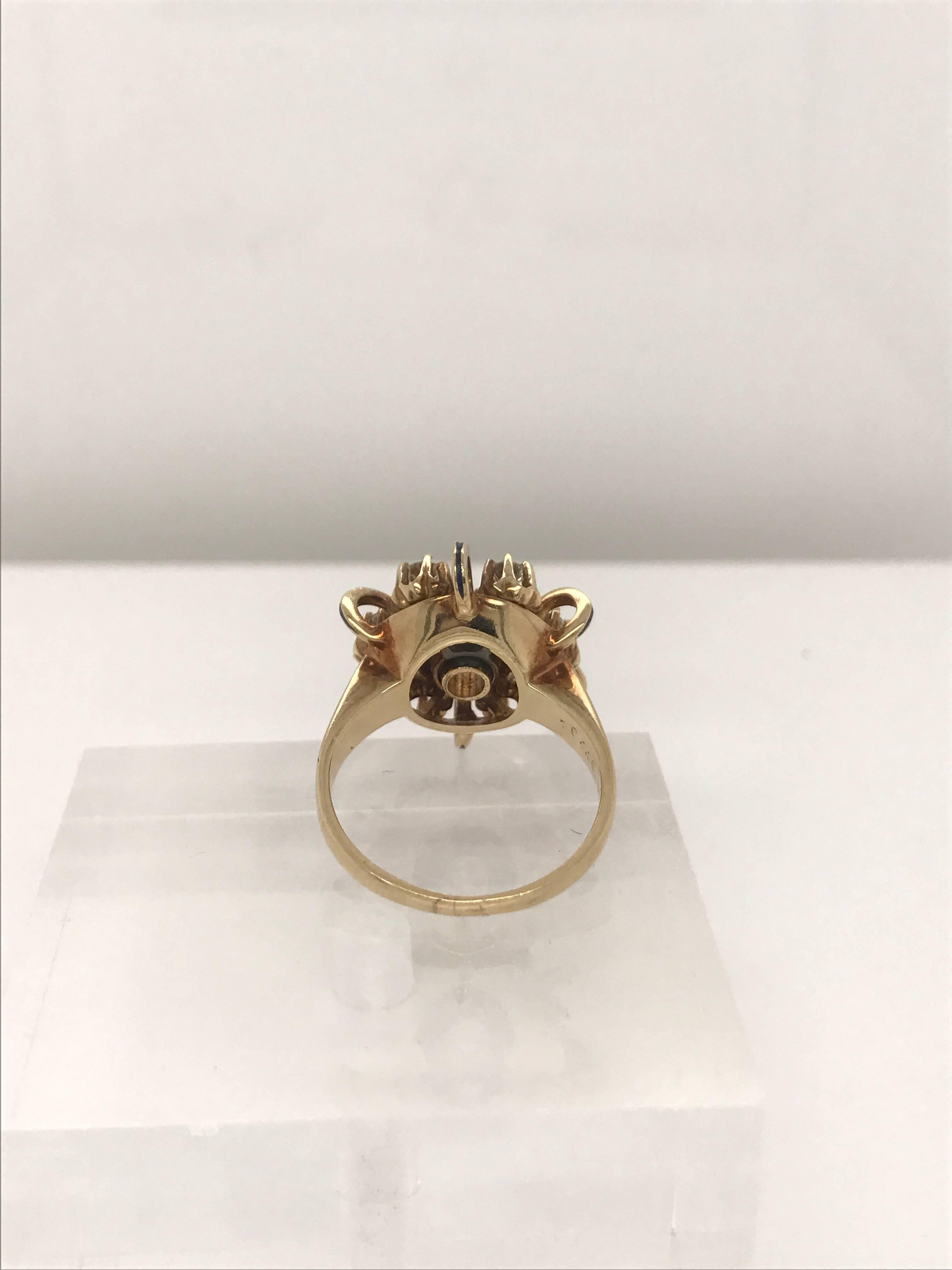 Vintage .75 Carat Diamond Ring with Blue Enamel Accents in 14 Karat Yellow Gold In Excellent Condition For Sale In New Orleans, LA