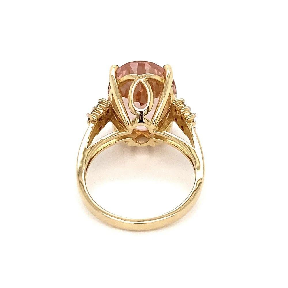 Oval Cut Vintage 7.5 Carat Oval Morganite and Diamond Solitaire Gold Cocktail Ring For Sale