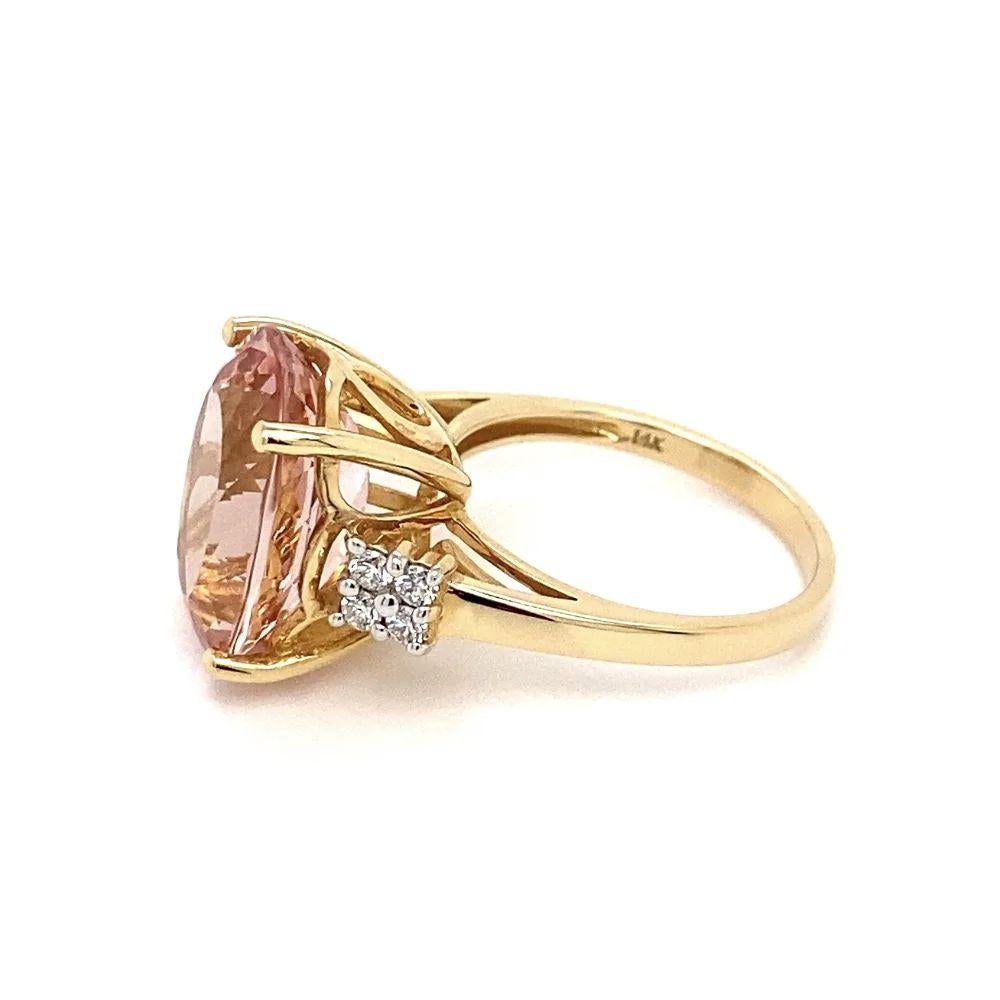 Vintage 7.5 Carat Oval Morganite and Diamond Solitaire Gold Cocktail Ring In Excellent Condition For Sale In Montreal, QC