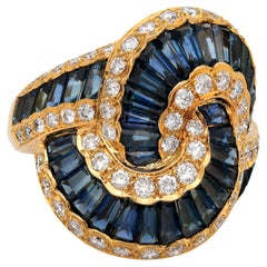 Vintage 7.5 carat total weight sapphire diamond 18k gold cocktail ring
