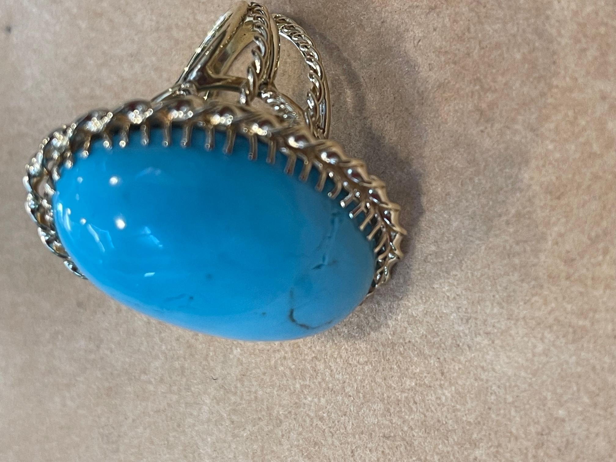Vintage 75 Ct Natural Oval Sleeping Beauty Turquoise Ring, 18 Kt Yellow Gold For Sale 9