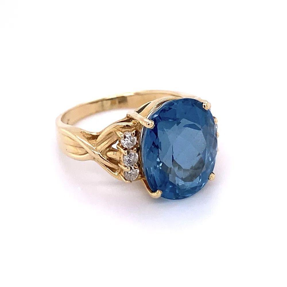 Modernist Vintage 7.50 Carat Oval Blue Topaz and Diamond Gold Statement Ring For Sale