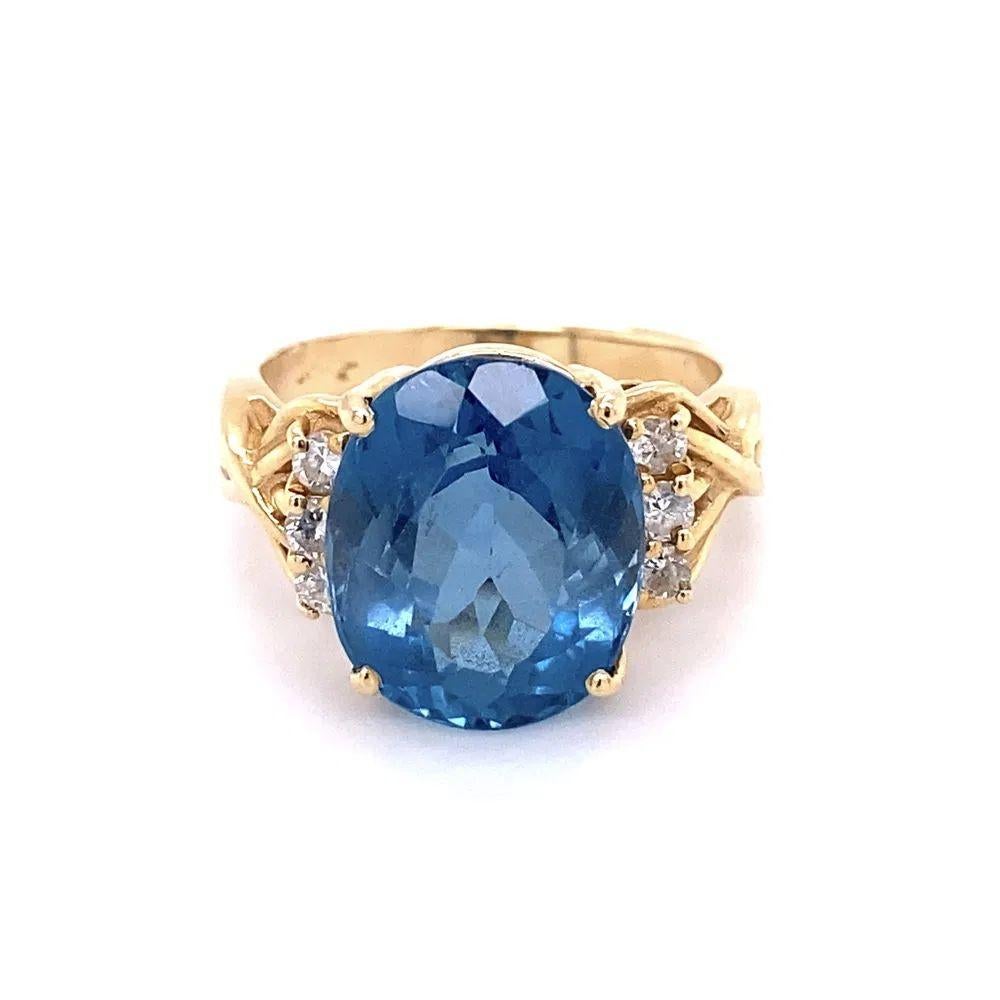 Oval Cut Vintage 7.50 Carat Oval Blue Topaz and Diamond Gold Statement Ring For Sale
