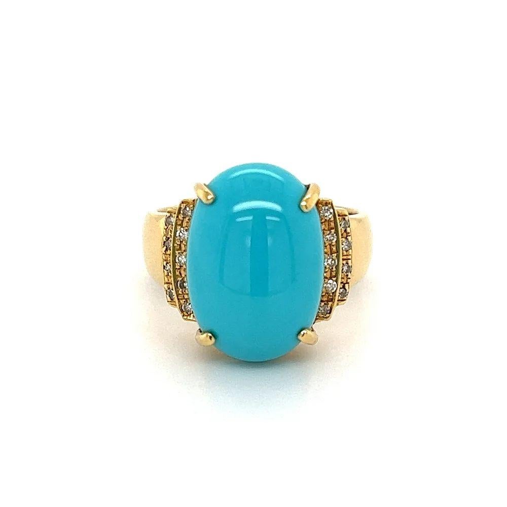 Mixed Cut Vintage 7.52 Carat Cabochon Turquoise and Diamond Gold Band Ring For Sale