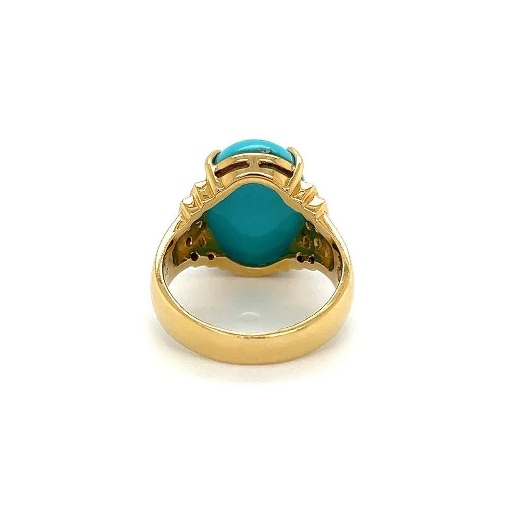 Vintage 7.52 Carat Cabochon Turquoise and Diamond Gold Band Ring In Excellent Condition For Sale In Montreal, QC