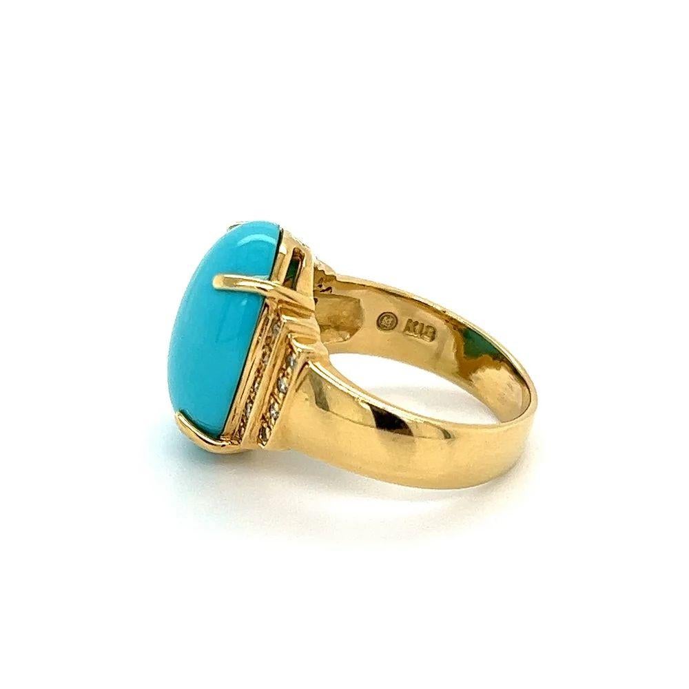 Women's Vintage 7.52 Carat Cabochon Turquoise and Diamond Gold Band Ring For Sale