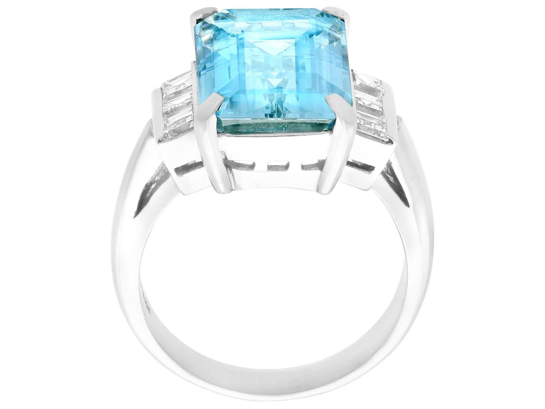 Women's or Men's Vintage 7.53 Carat Aquamarine and Diamond Platinum Engagement Ring For Sale