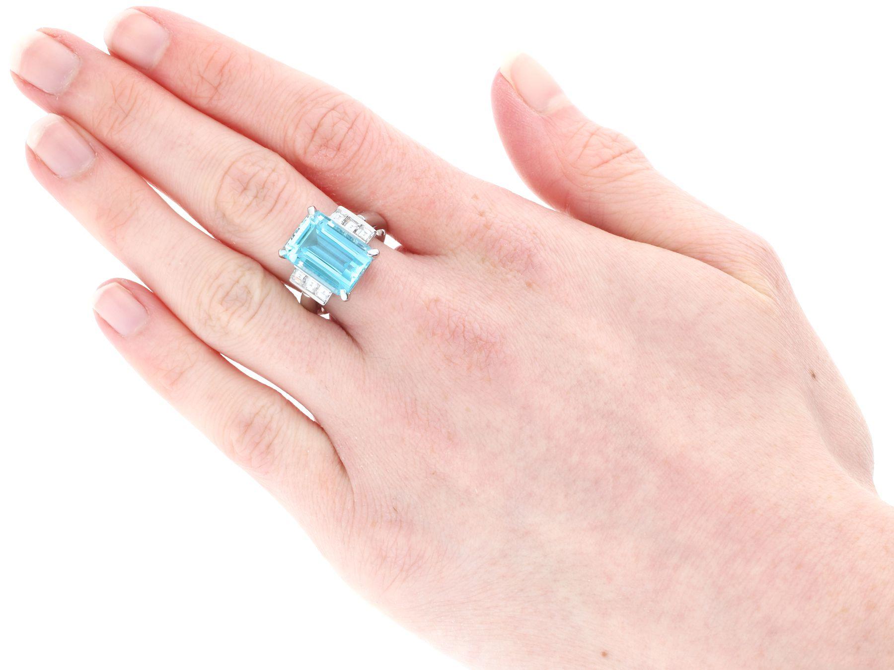 Vintage 7.53 Carat Aquamarine and Diamond Platinum Engagement Ring For Sale 1