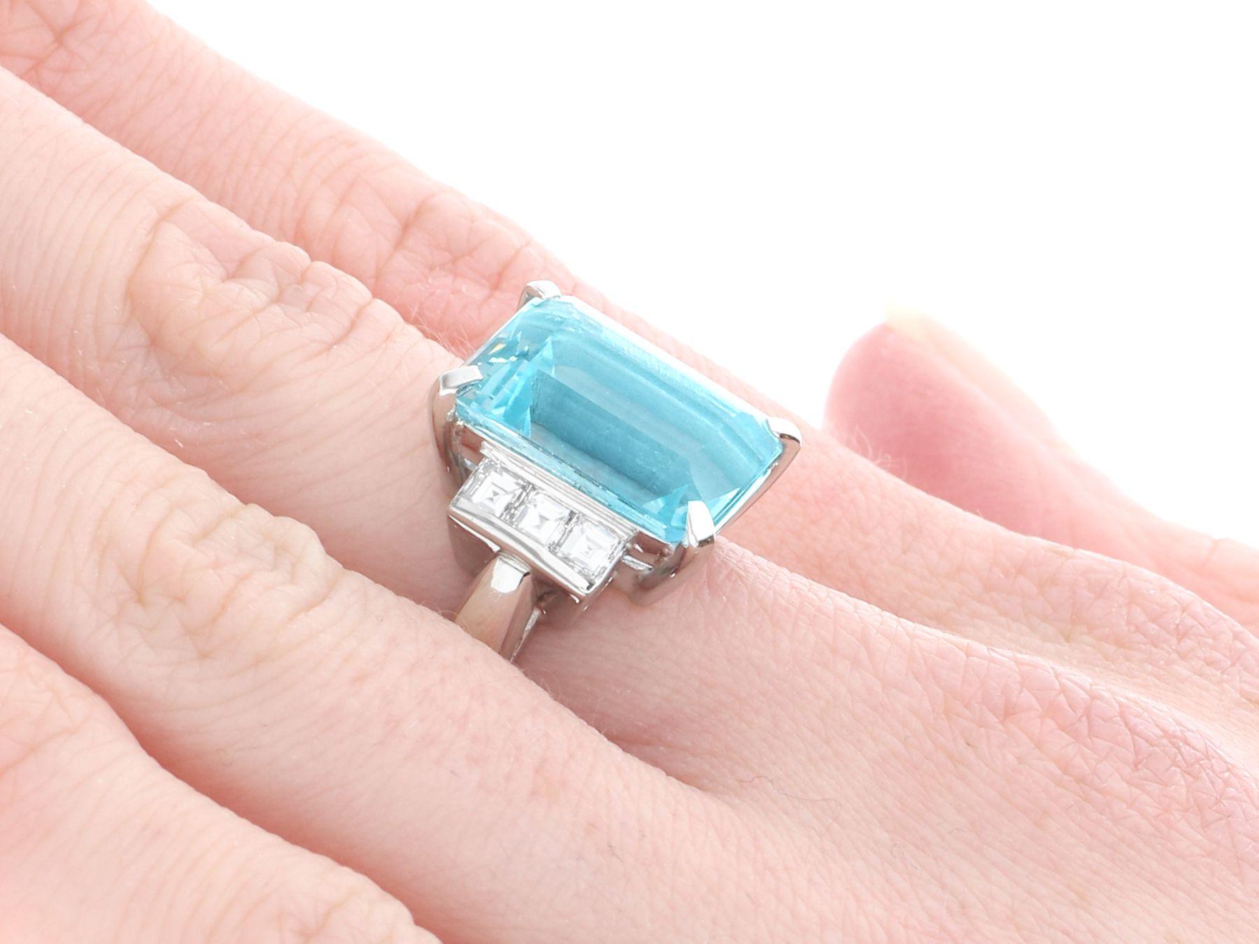 Vintage 7.53 Carat Aquamarine and Diamond Platinum Engagement Ring For Sale 2