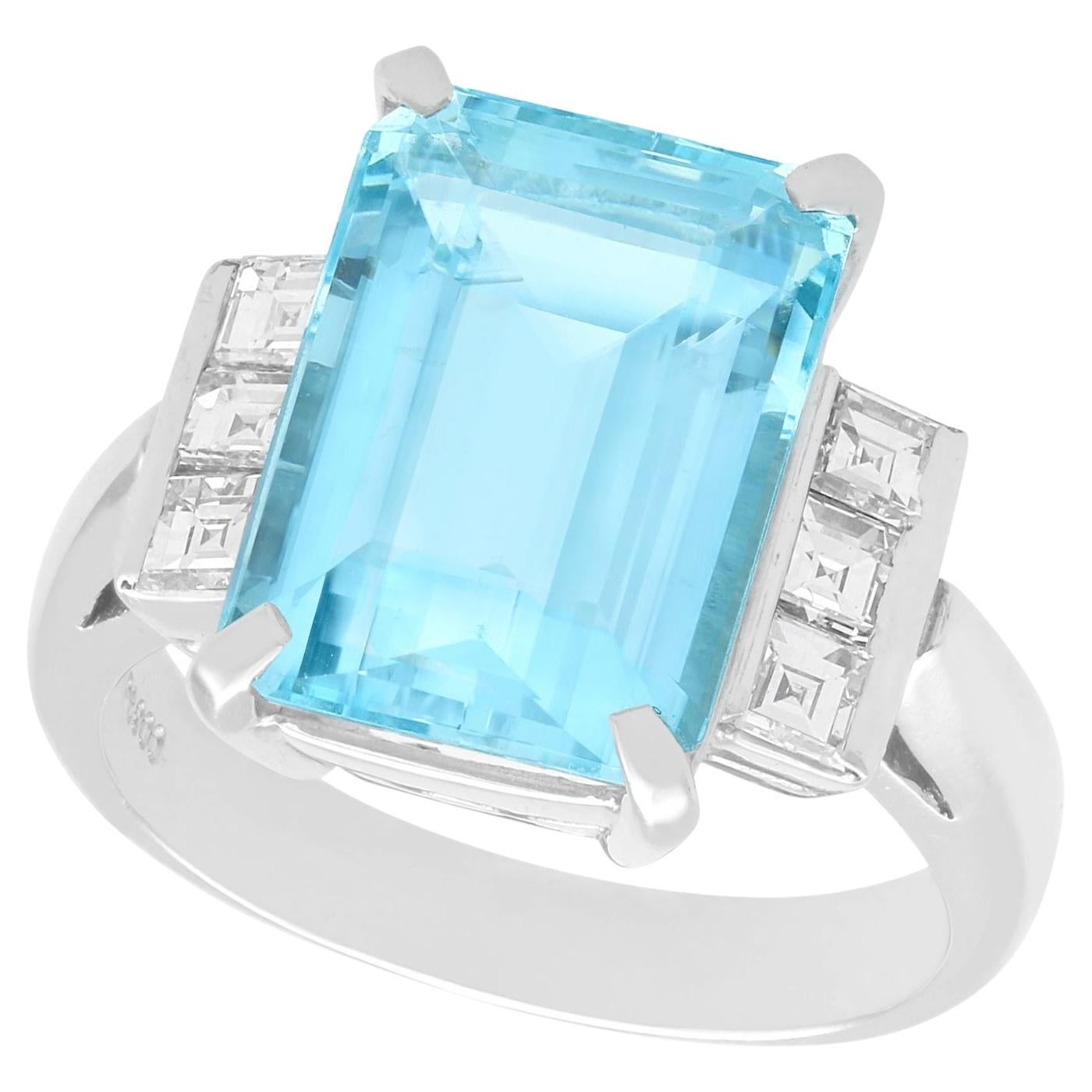 Vintage 7.53 Carat Aquamarine and Diamond Platinum Engagement Ring For Sale
