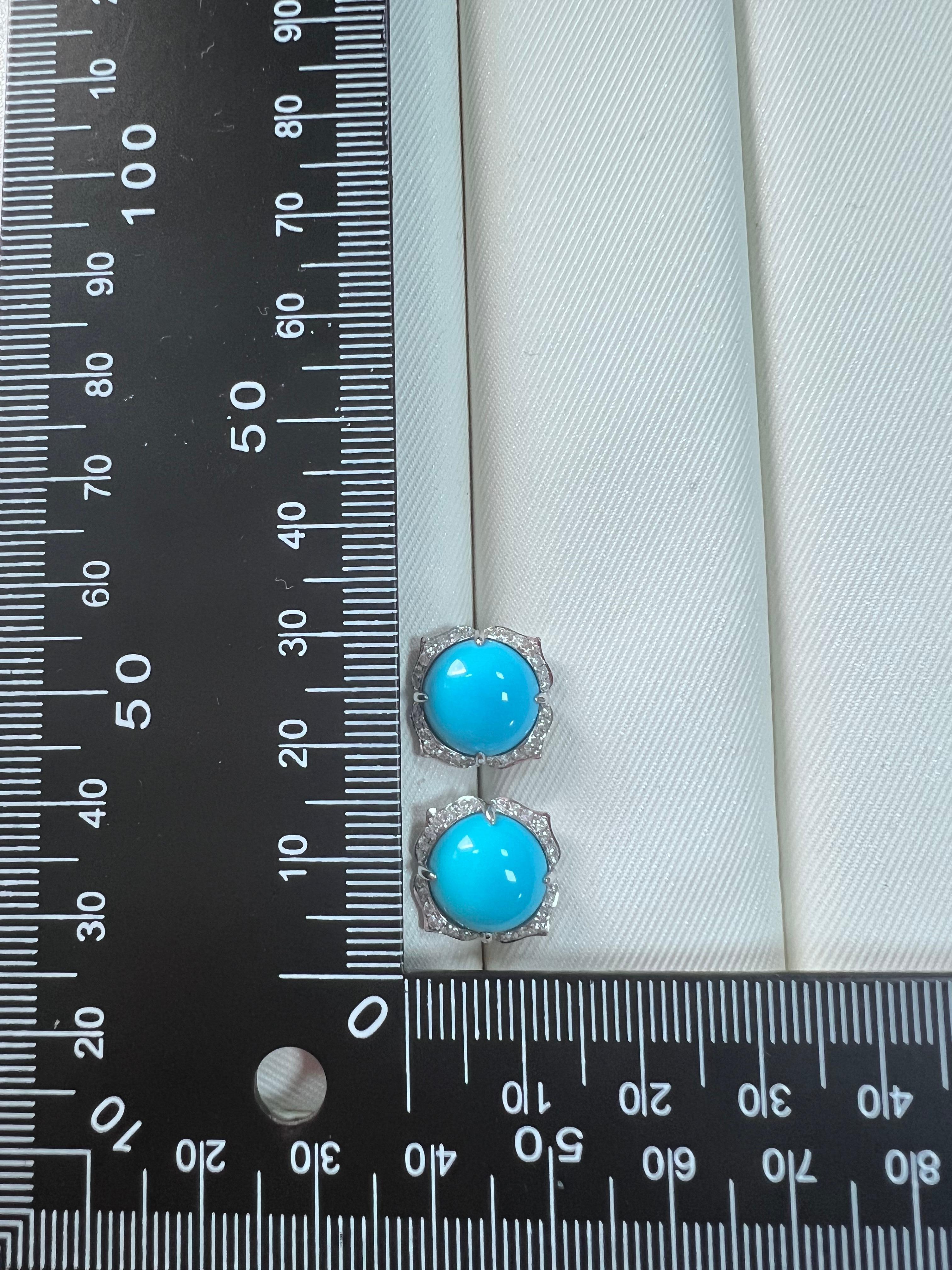 Cushion Cut Vintage 7.59Ct Sleeping Beauty Turquoise Diamond Earrings in 14K White Gold