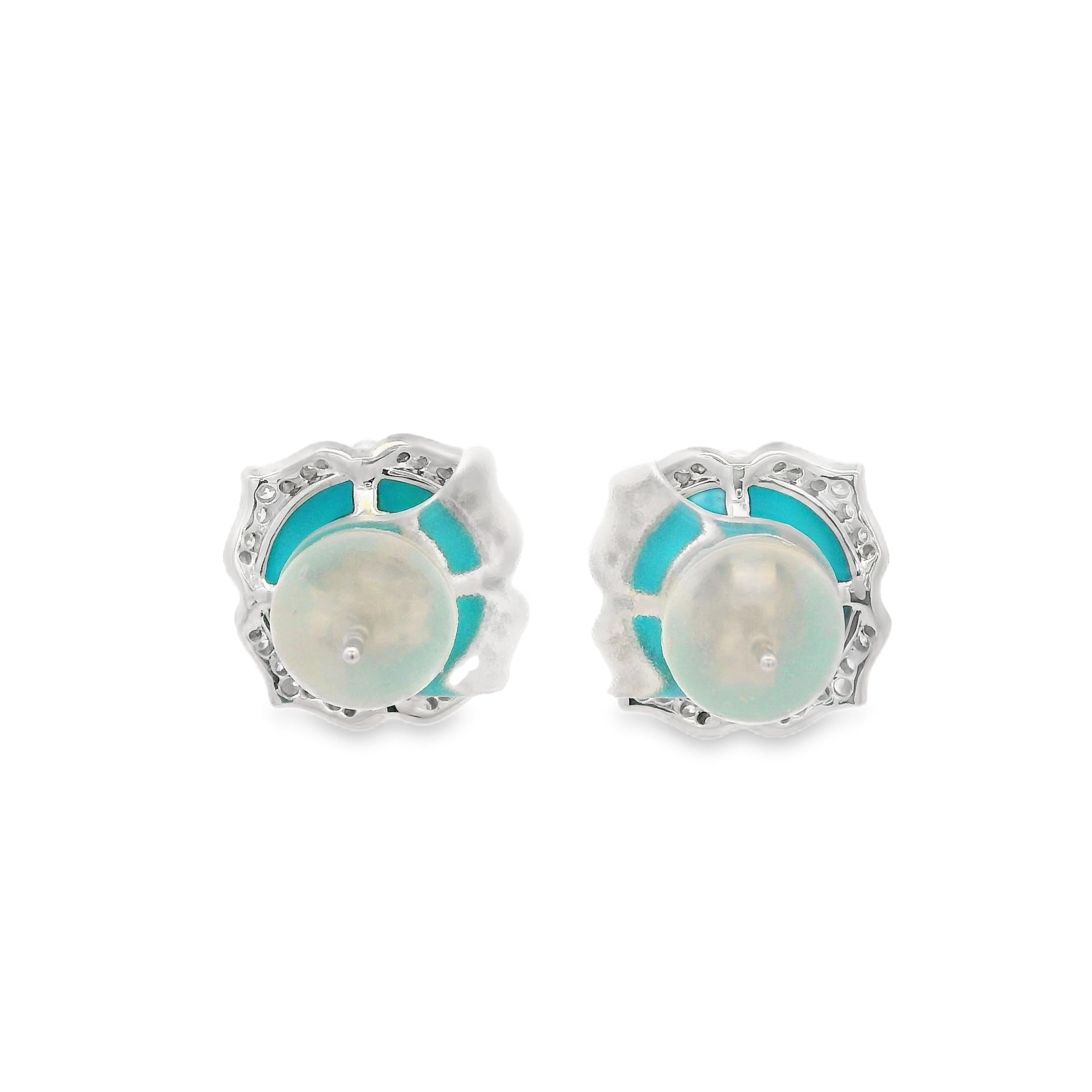Women's Vintage 7.59Ct Sleeping Beauty Turquoise Diamond Earrings in 14K White Gold