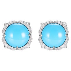 Vintage 7.59Ct Sleeping Beauty Turquoise Diamond Earrings in 14K White Gold
