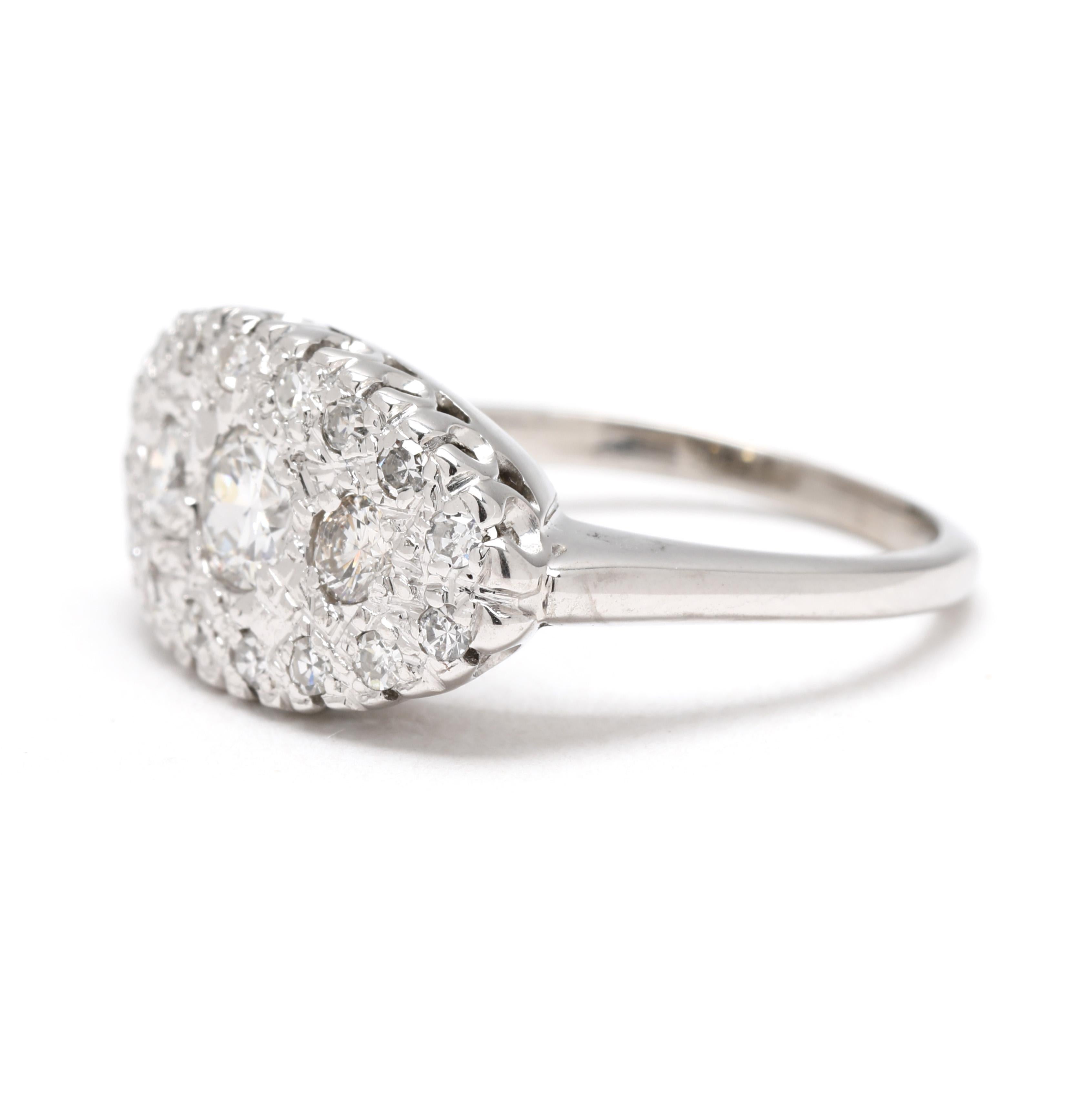 Vintage .75ctw Diamond Dinner Ring, 14k Weißgold, Ringgröße 5,25 für Damen oder Herren im Angebot