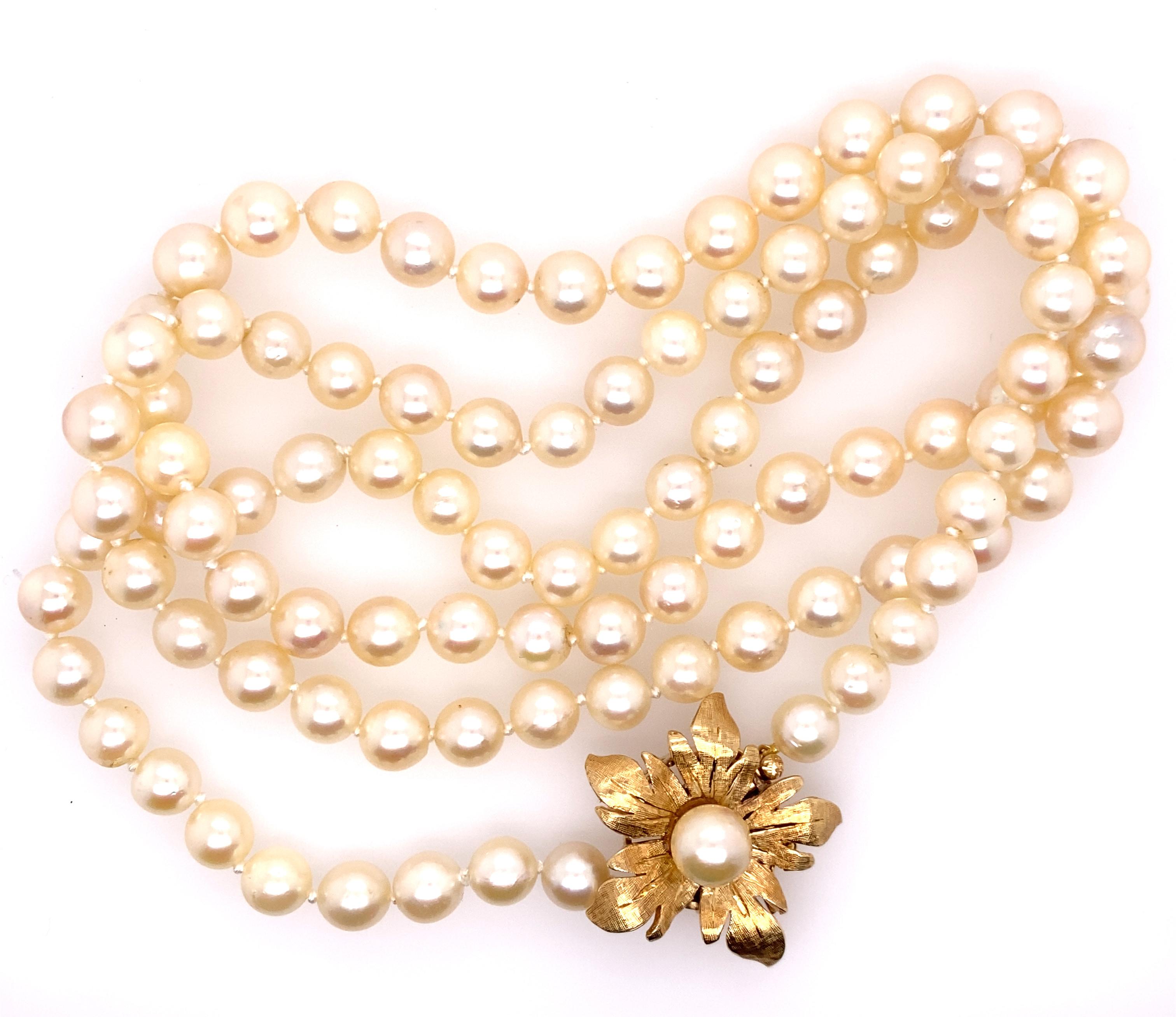 Women's Retro/Mid Century 7.5mm Pearl 14K Necklace/Strand of Pearls Original 1950-1960 For Sale