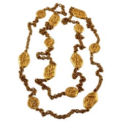 Vintage 76" EDOUARD RAMBAUD Hieroglyphic Disc Sautoir Long Necklace