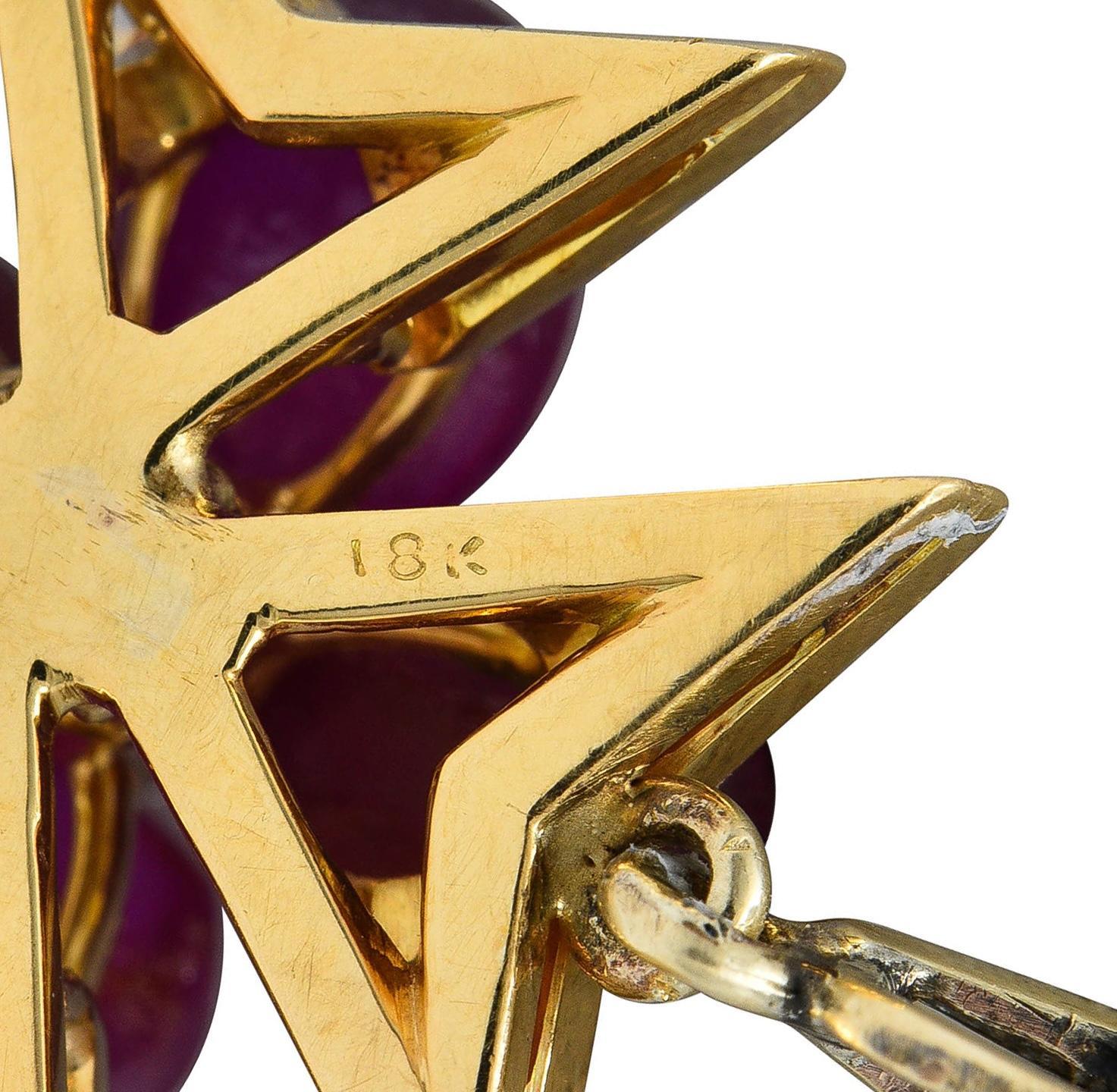 Vintage 7,60 CTW Stern-Rubin-Diamant-Anhänger aus 18 Karat Gelbgold mit Malteserkreuz-Anhänger für Damen oder Herren im Angebot