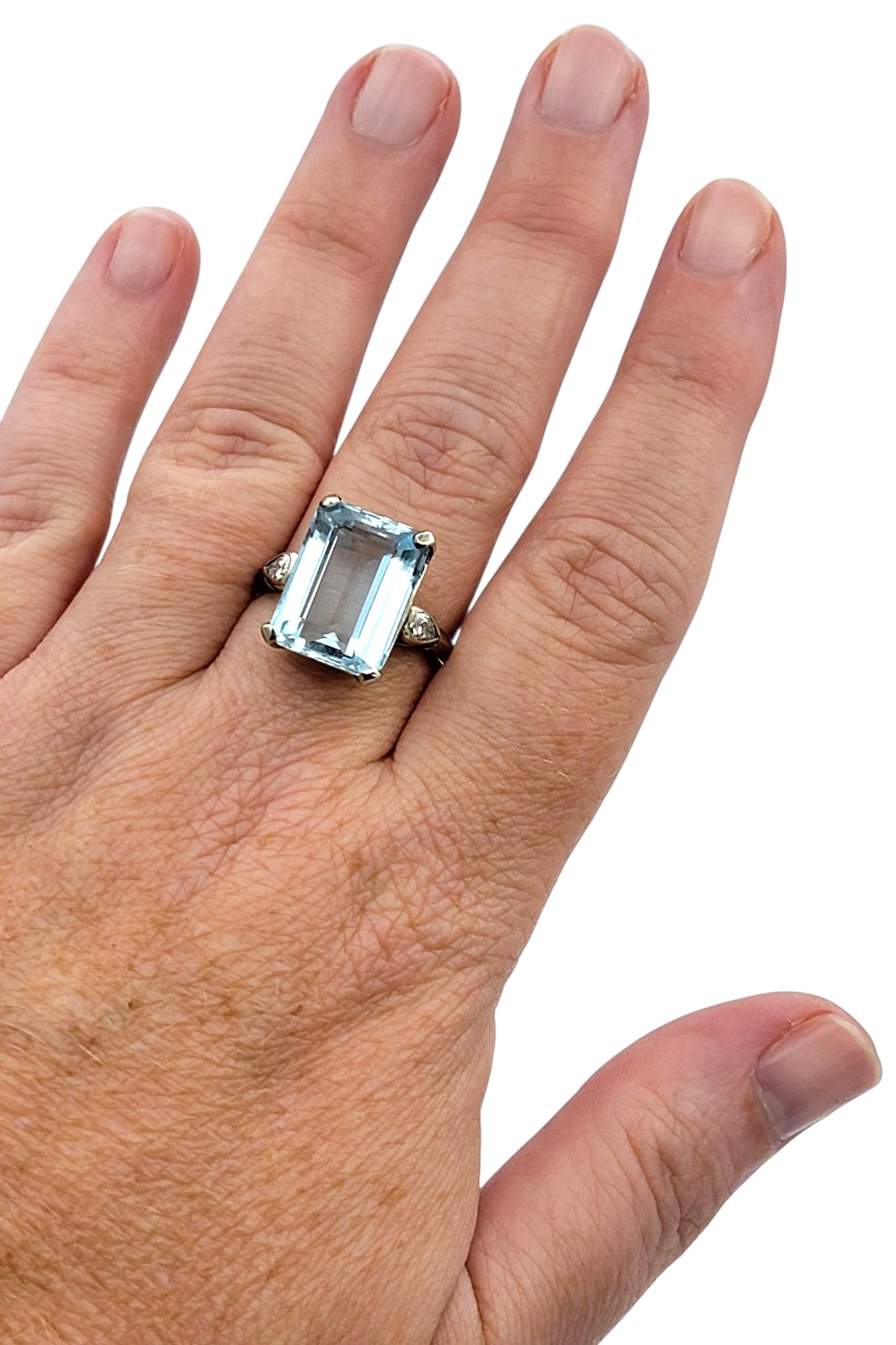 Vintage By 7,64 Karat Smaragdschliff Aquamarin Ring mit Diamanten 14 Karat Weißgold im Angebot 5