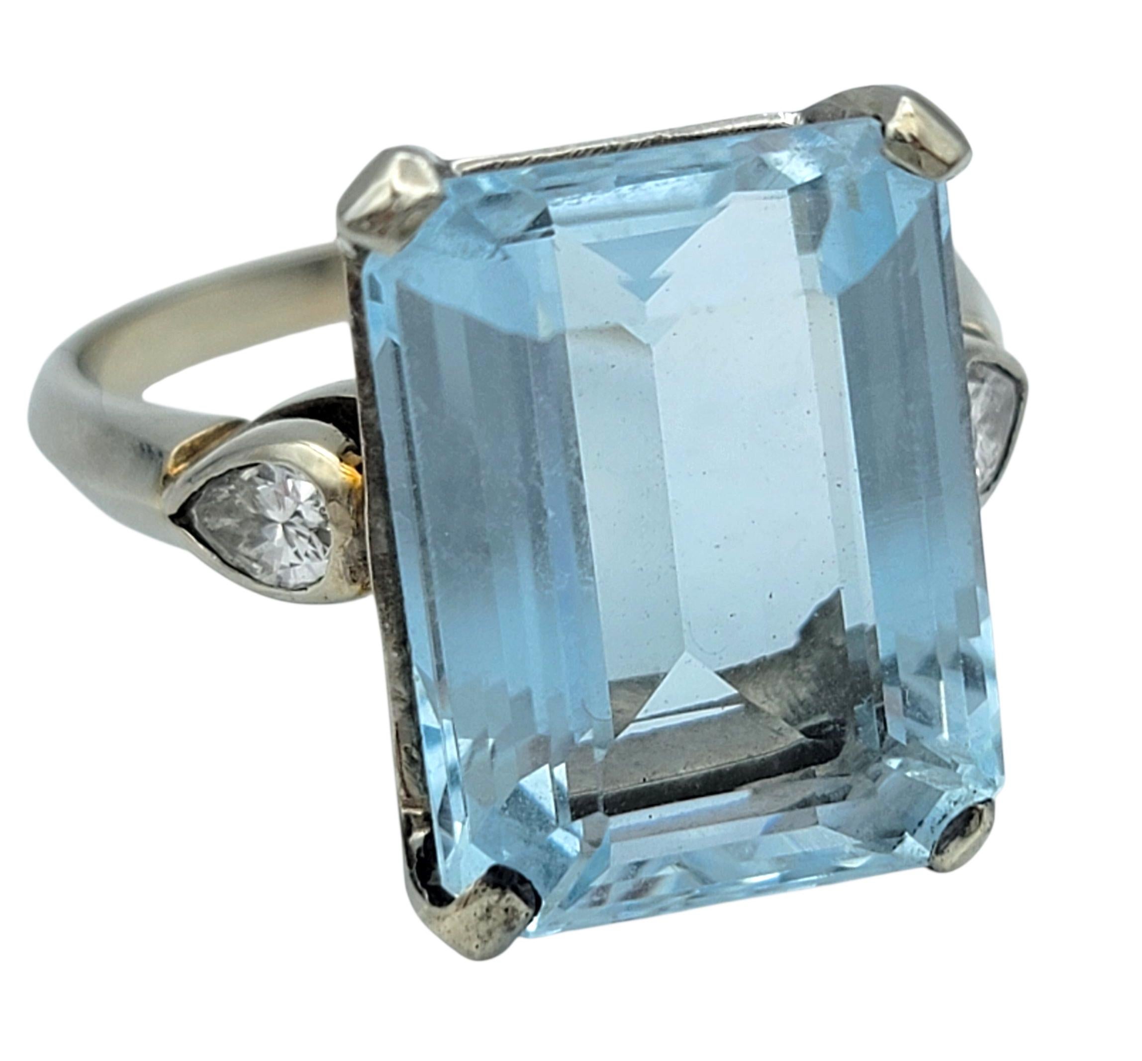 Vintage By 7,64 Karat Smaragdschliff Aquamarin Ring mit Diamanten 14 Karat Weißgold Damen im Angebot
