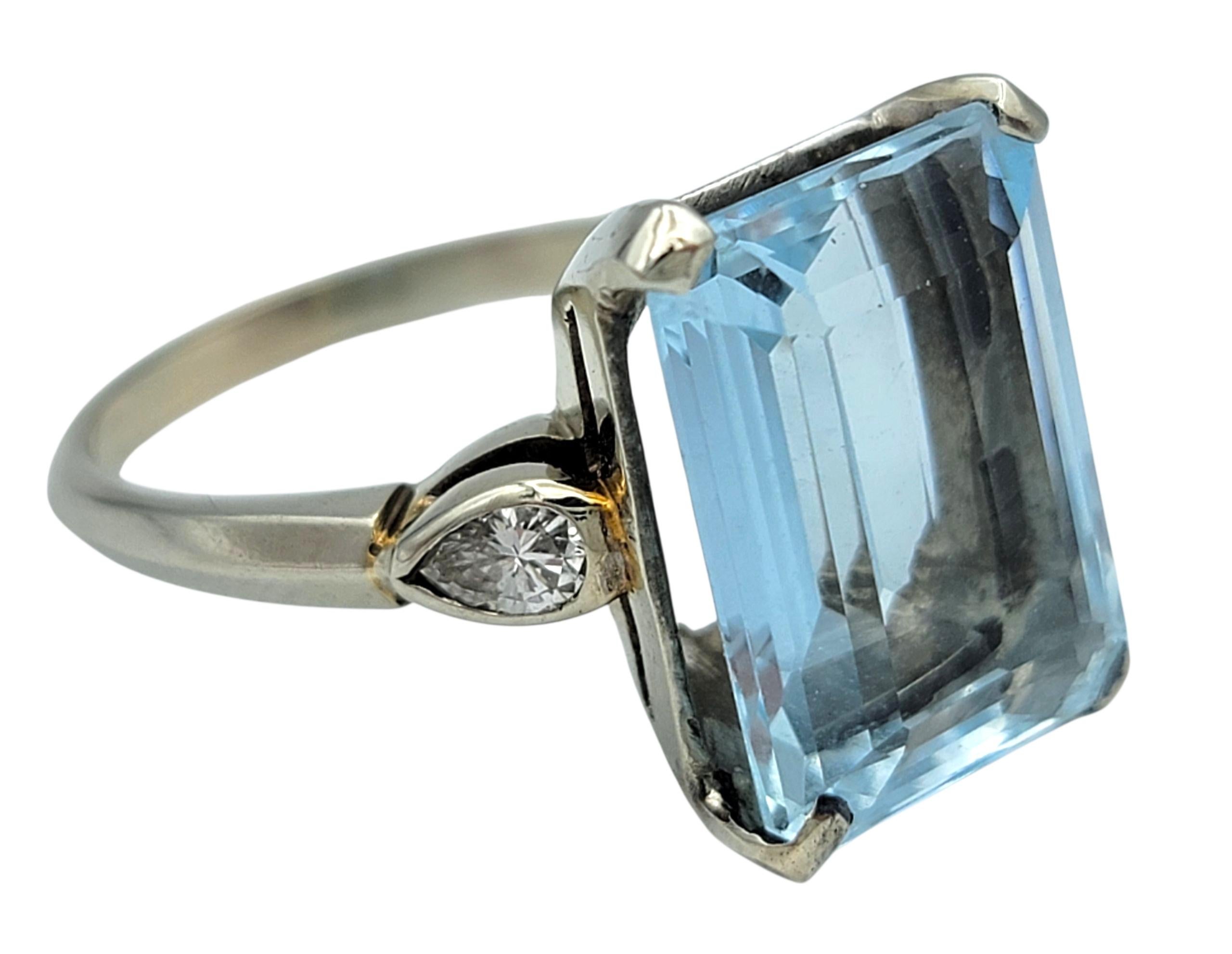 Vintage By 7,64 Karat Smaragdschliff Aquamarin Ring mit Diamanten 14 Karat Weißgold im Angebot 1