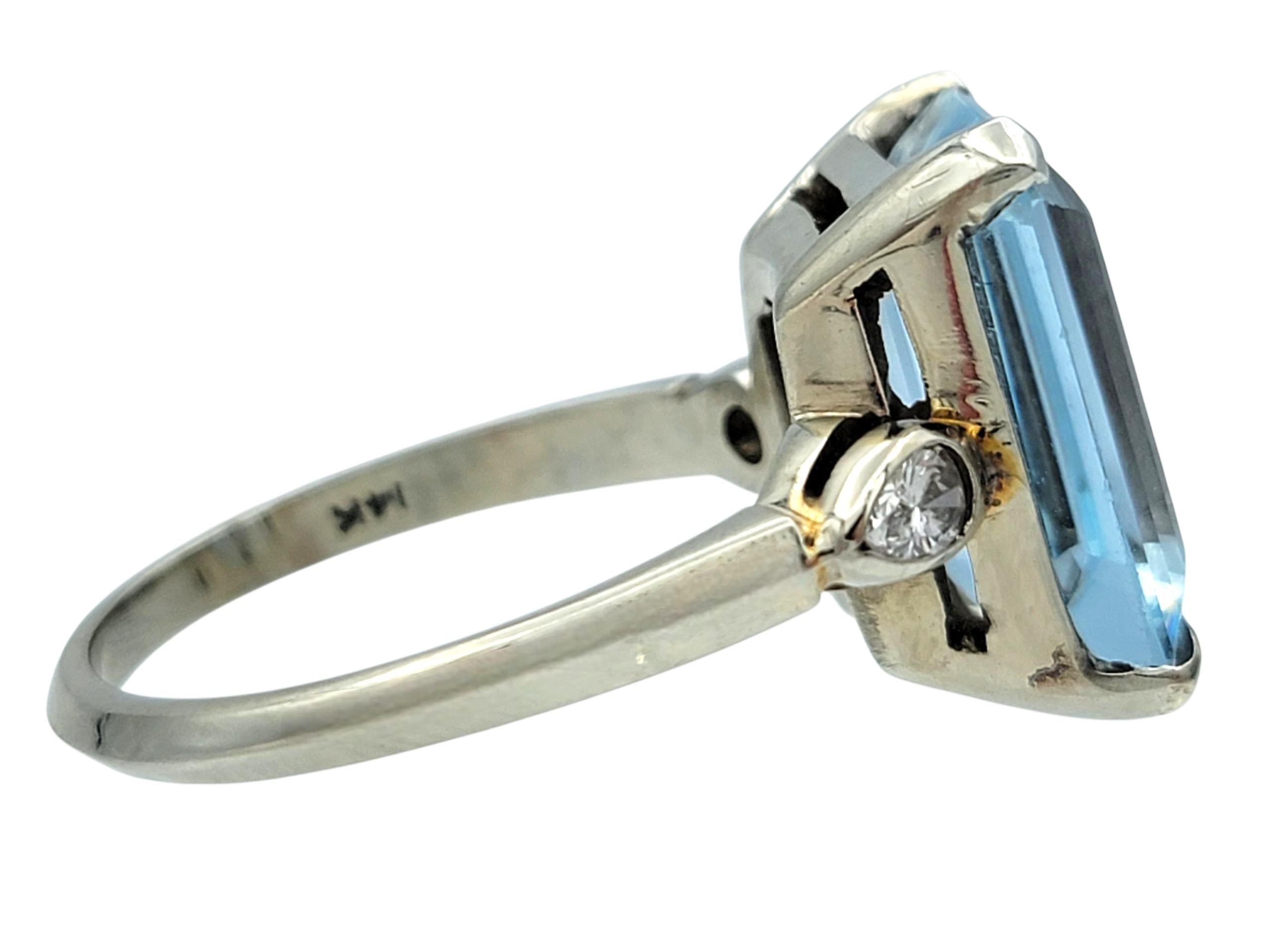 Vintage By 7,64 Karat Smaragdschliff Aquamarin Ring mit Diamanten 14 Karat Weißgold im Angebot 2