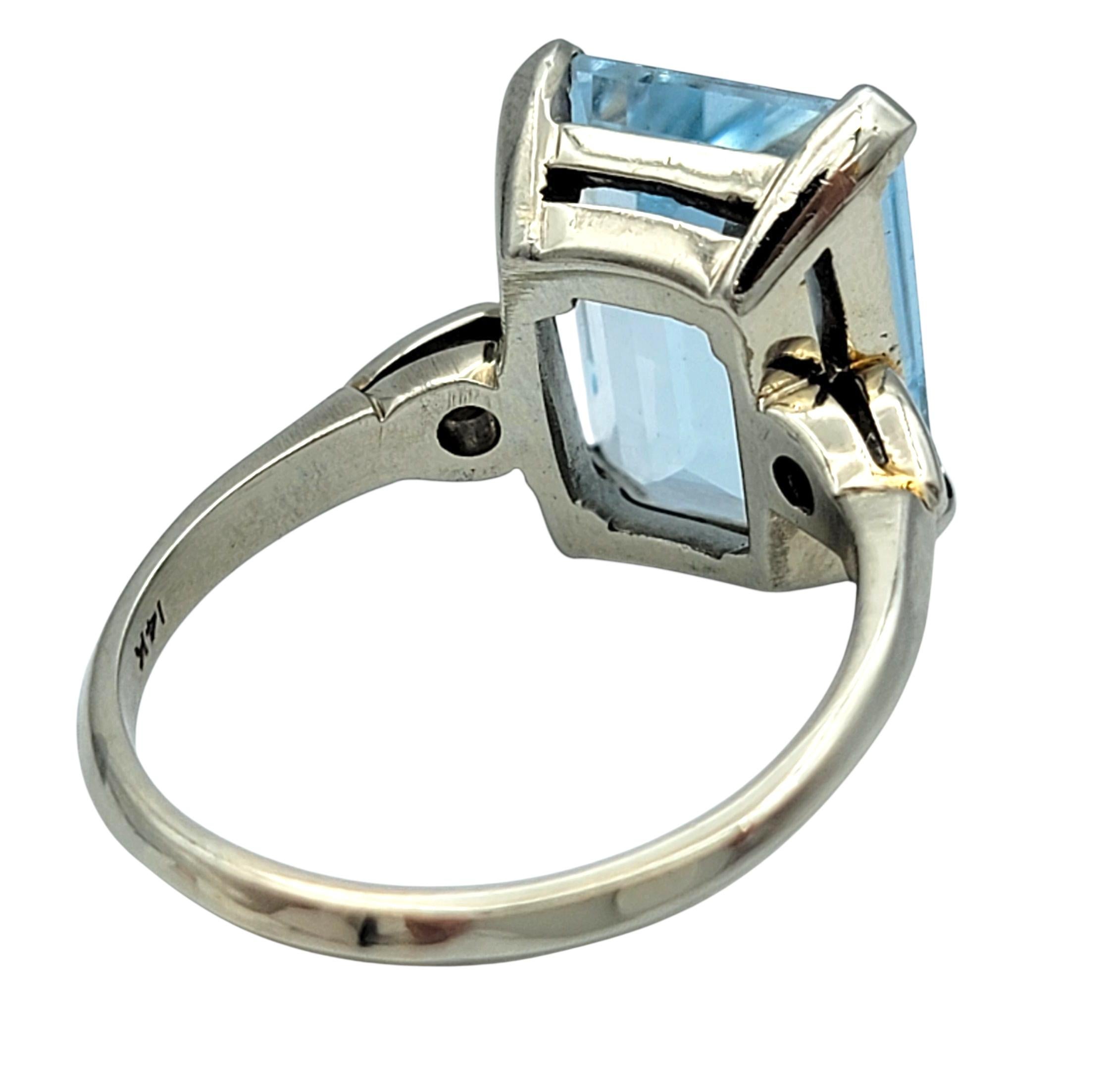 Vintage By 7,64 Karat Smaragdschliff Aquamarin Ring mit Diamanten 14 Karat Weißgold im Angebot 4