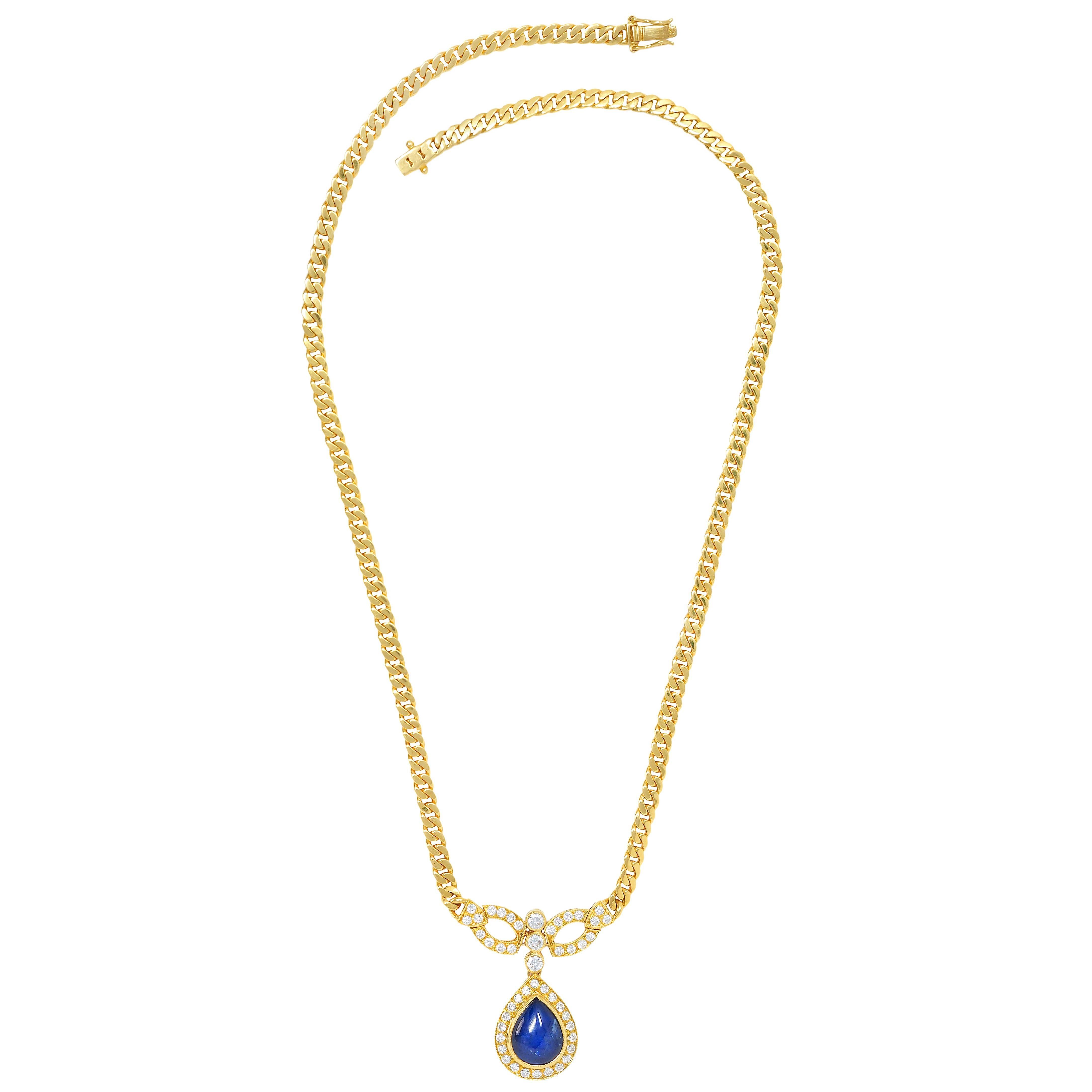 Moderno Vintage By 7,70 CTW Zaffiro Diamante Collana a goccia in oro giallo 22K