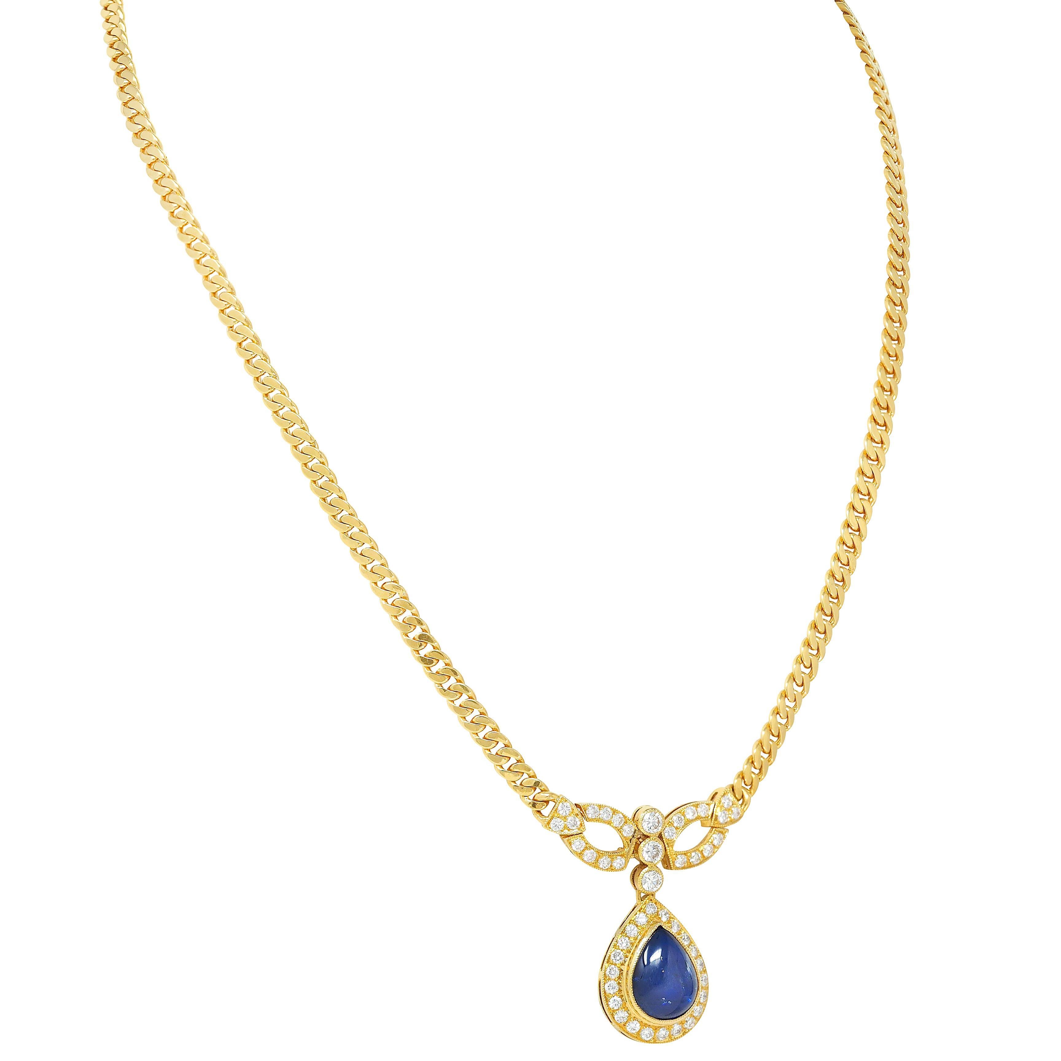 Cabochon Vintage By 7,70 CTW Zaffiro Diamante Collana a goccia in oro giallo 22K