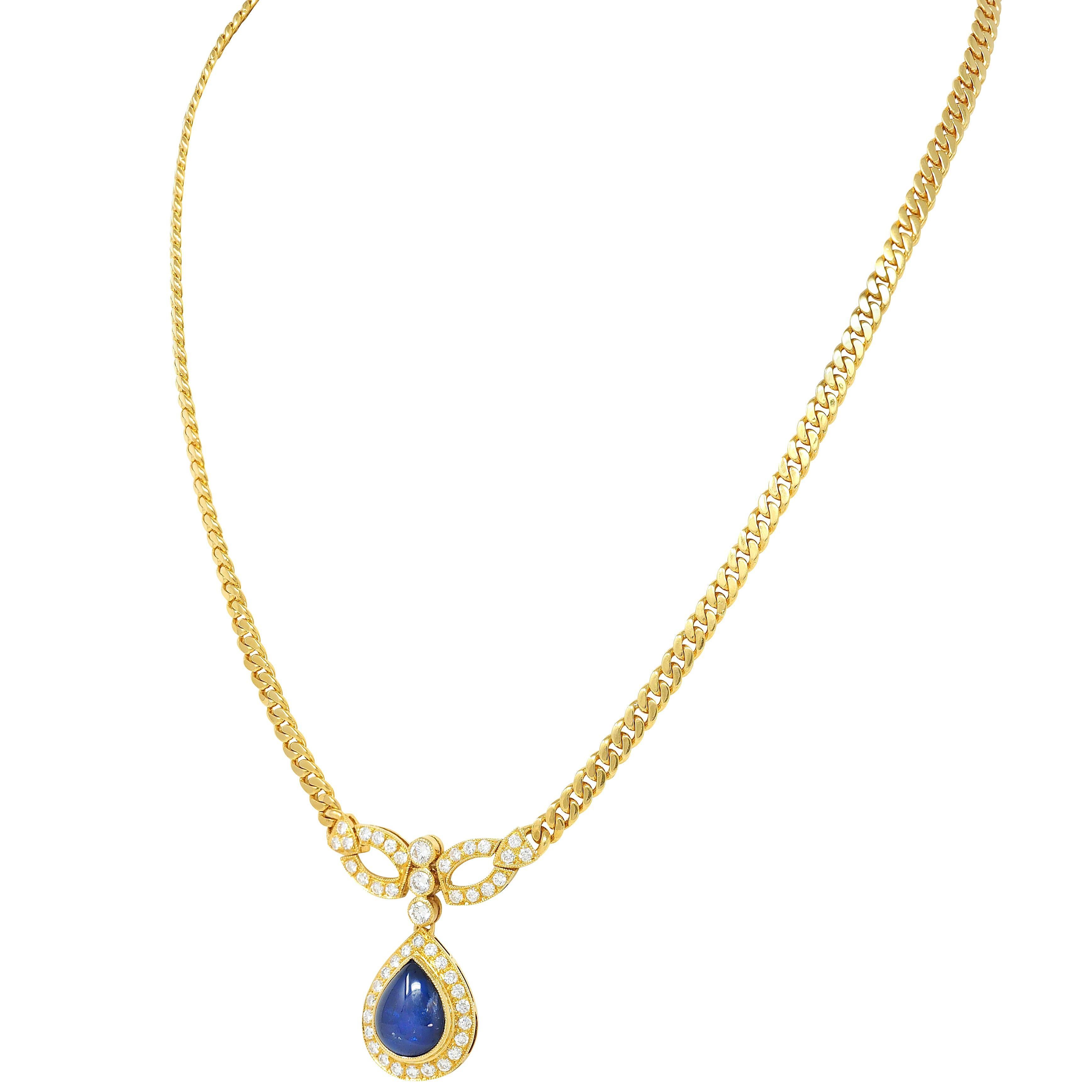 Donna Vintage By 7,70 CTW Zaffiro Diamante Collana a goccia in oro giallo 22K