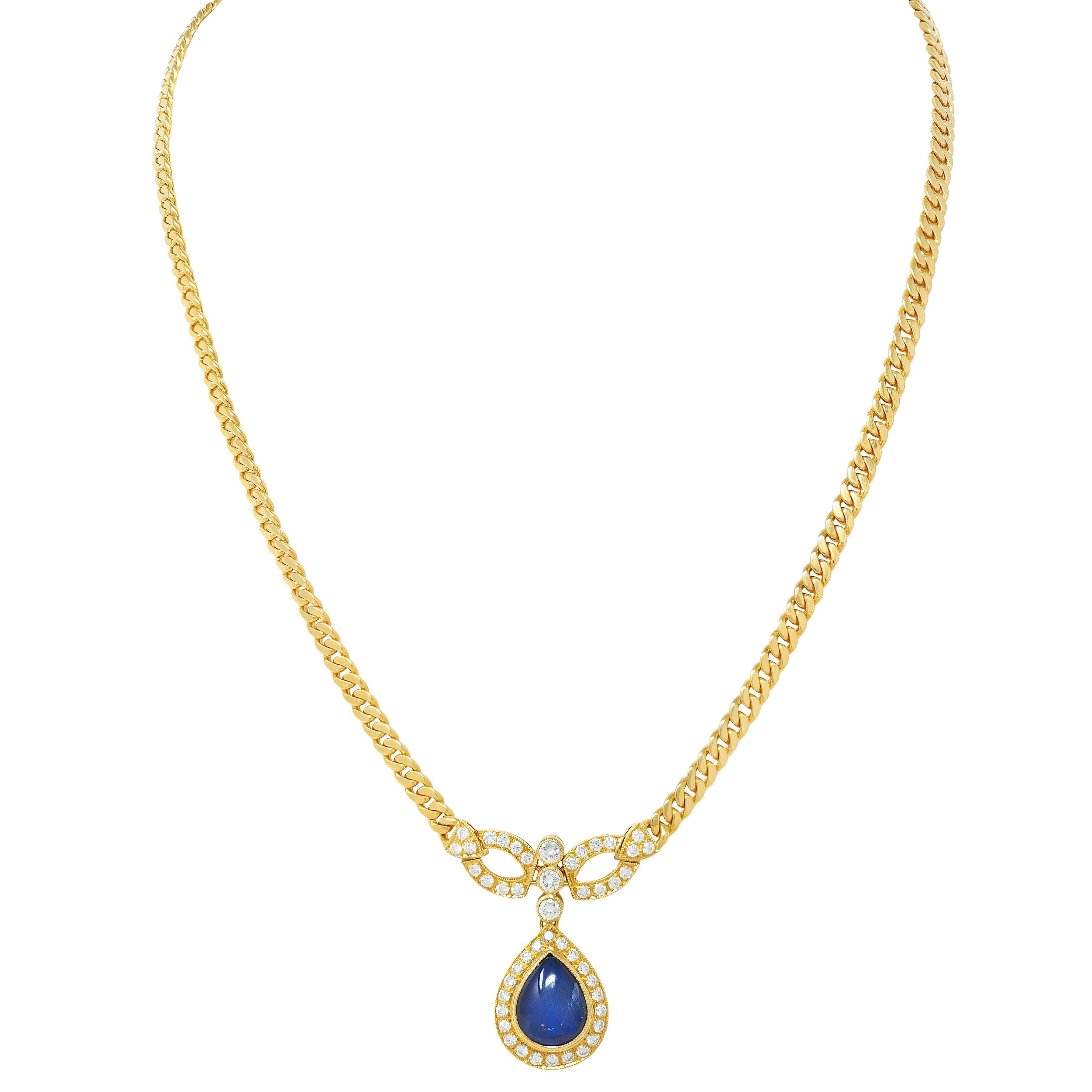 Vintage By 7,70 CTW Zaffiro Diamante Collana a goccia in oro giallo 22K