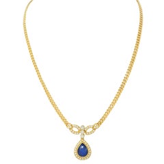 Vintage 7.70 CTW Sapphire Diamond 22K Yellow Gold Drop Station Necklace