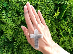 Vintage 7.70Ct Diamond and 18k White Gold Cross Pendant Circa 1990