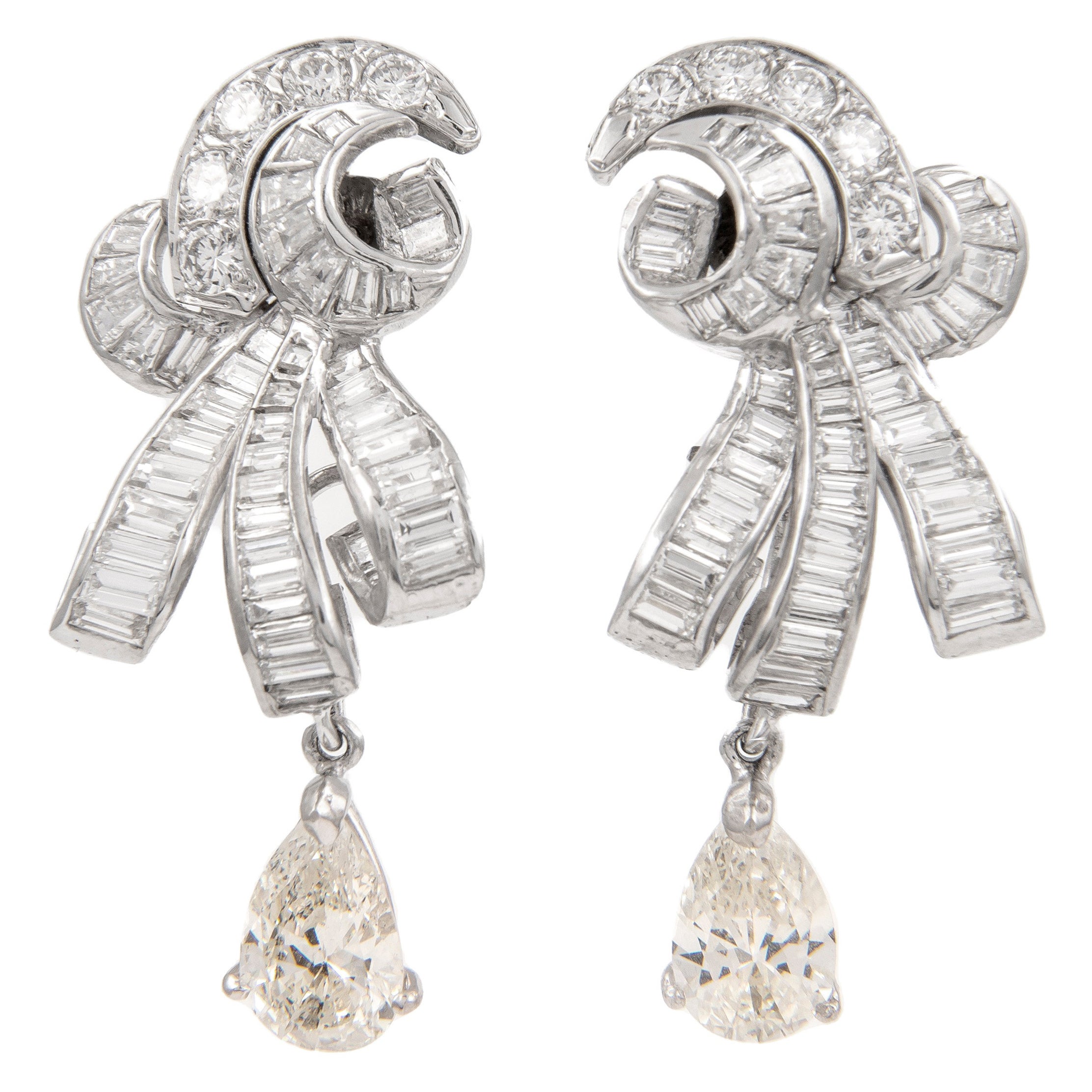 Pendants d'oreilles vintage 7.85ct diamant poire Palladium