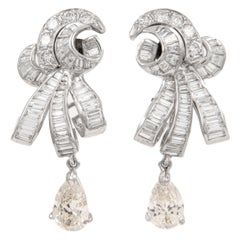 Pendientes Vintage Gota Diamante Pera 7,85ct Paladio