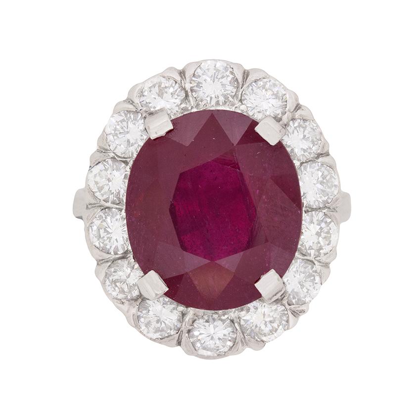 Vintage 7.91 Carat Ruby and Diamond Ring, circa 1950s
