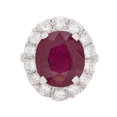 Vintage 7.91 Carat Ruby and Diamond Ring, circa 1950s