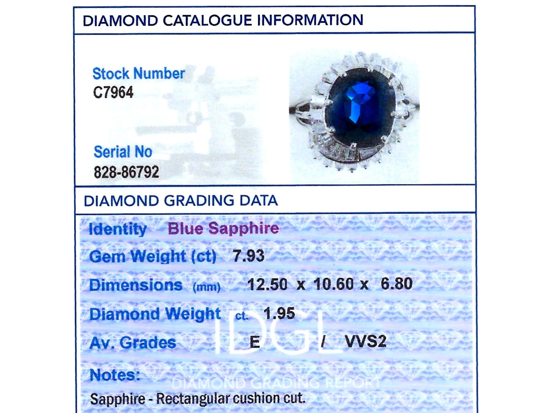 Platin-Kleidring mit 7,93 Karat Saphir und 1,95 Karat Diamant im Angebot 4