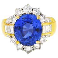 18 Karat Gold-Cluster-Ring mit 7,96 Karat farbiger Saphir und Diamant