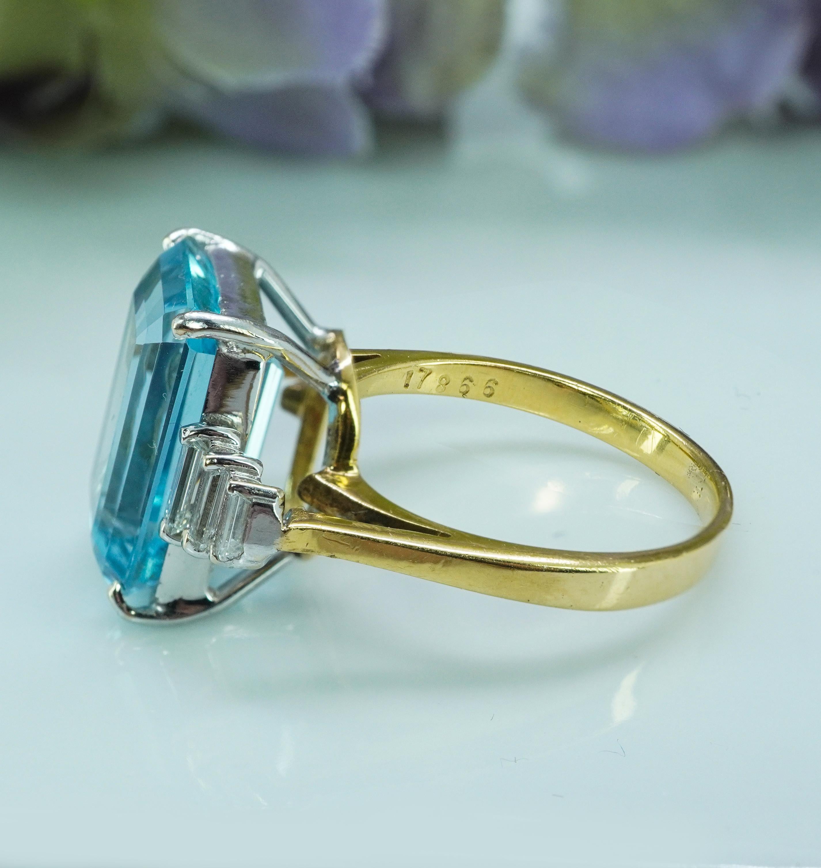 Vintage 7ct Aquamarin Baguette Diamant Cocktail Ring 18K Gold Designer Estate im Angebot 5