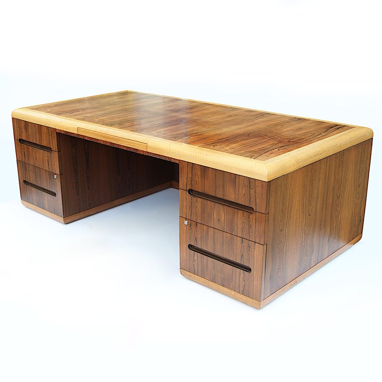 Vintage 7ft 1970s MidCentury Modern Rosewood and Oak Executive Desk by