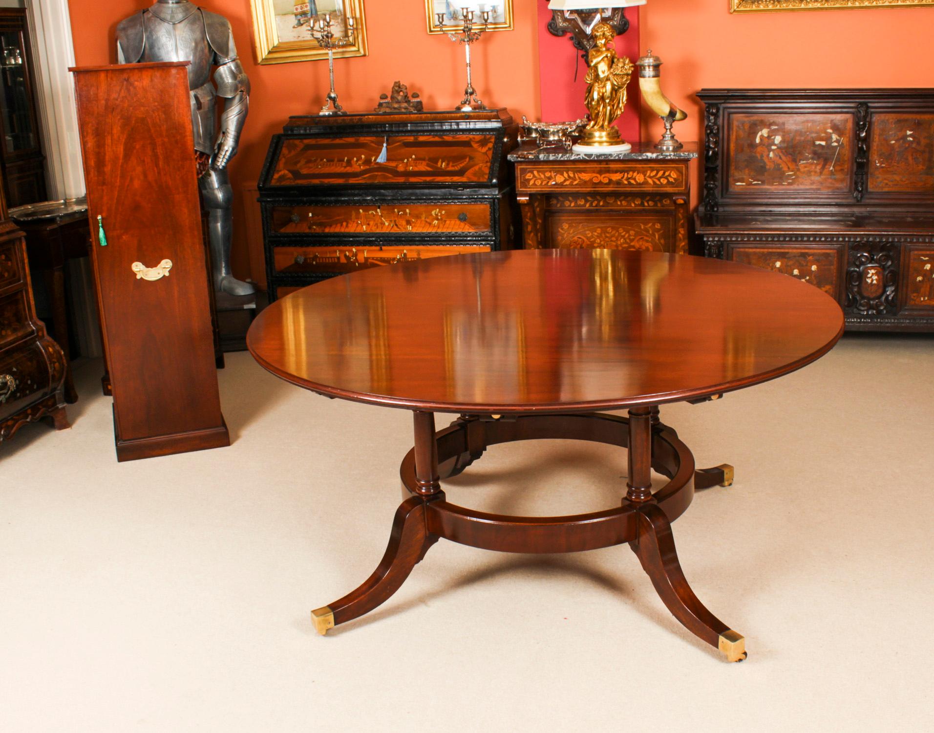 Regency Revival Vintage Arthur Brett Jupe Dining Table & Leaf Cabinet Mid 20th C