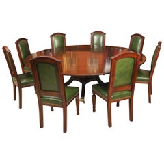 Vintage 7ft Diam Jupe Dining Table & 8 Chairs mid 20th C