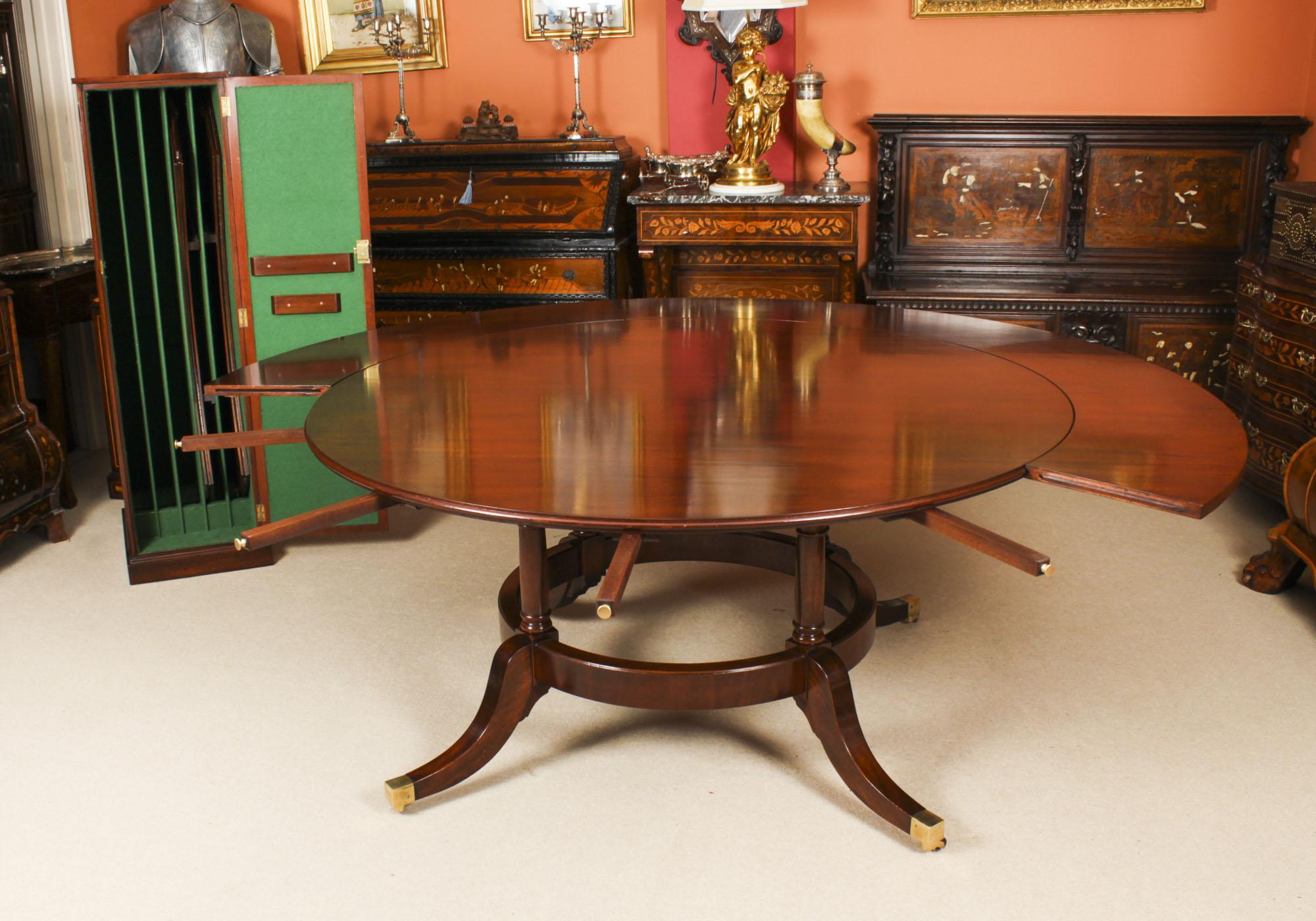 Regency Revival Vintage Jupe Dining Table, Leaf Cabinet & 10 Chairs Mid 20th C