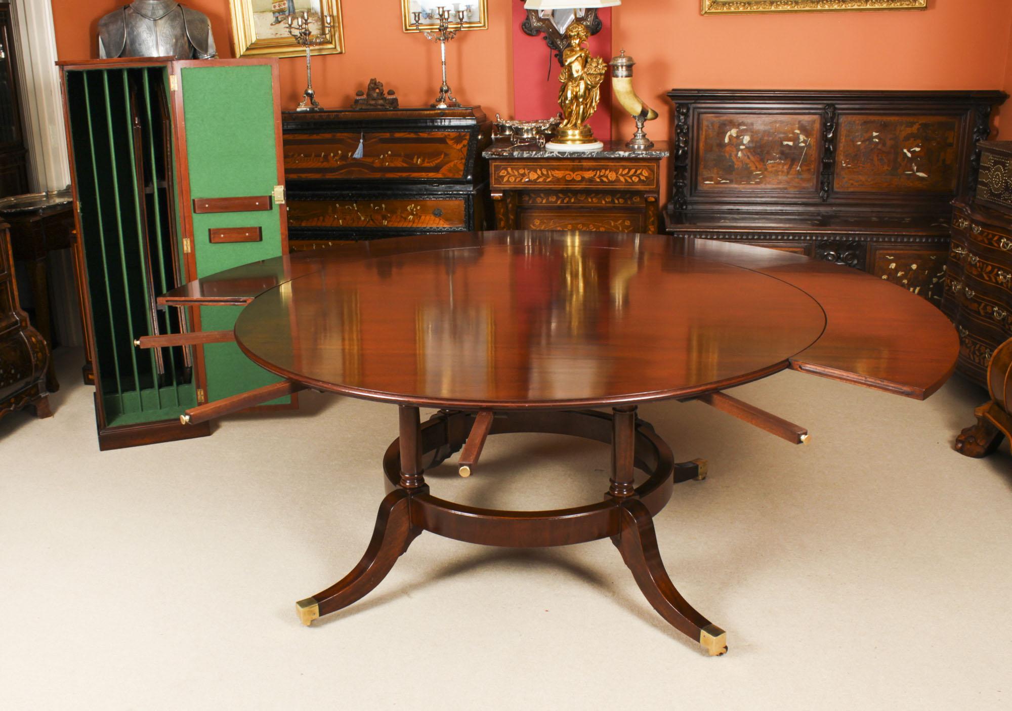 Regency Revival Vintage Jupe Dining Table Leaf Cabinet & 8 Gondola Chairs Mid 20th C