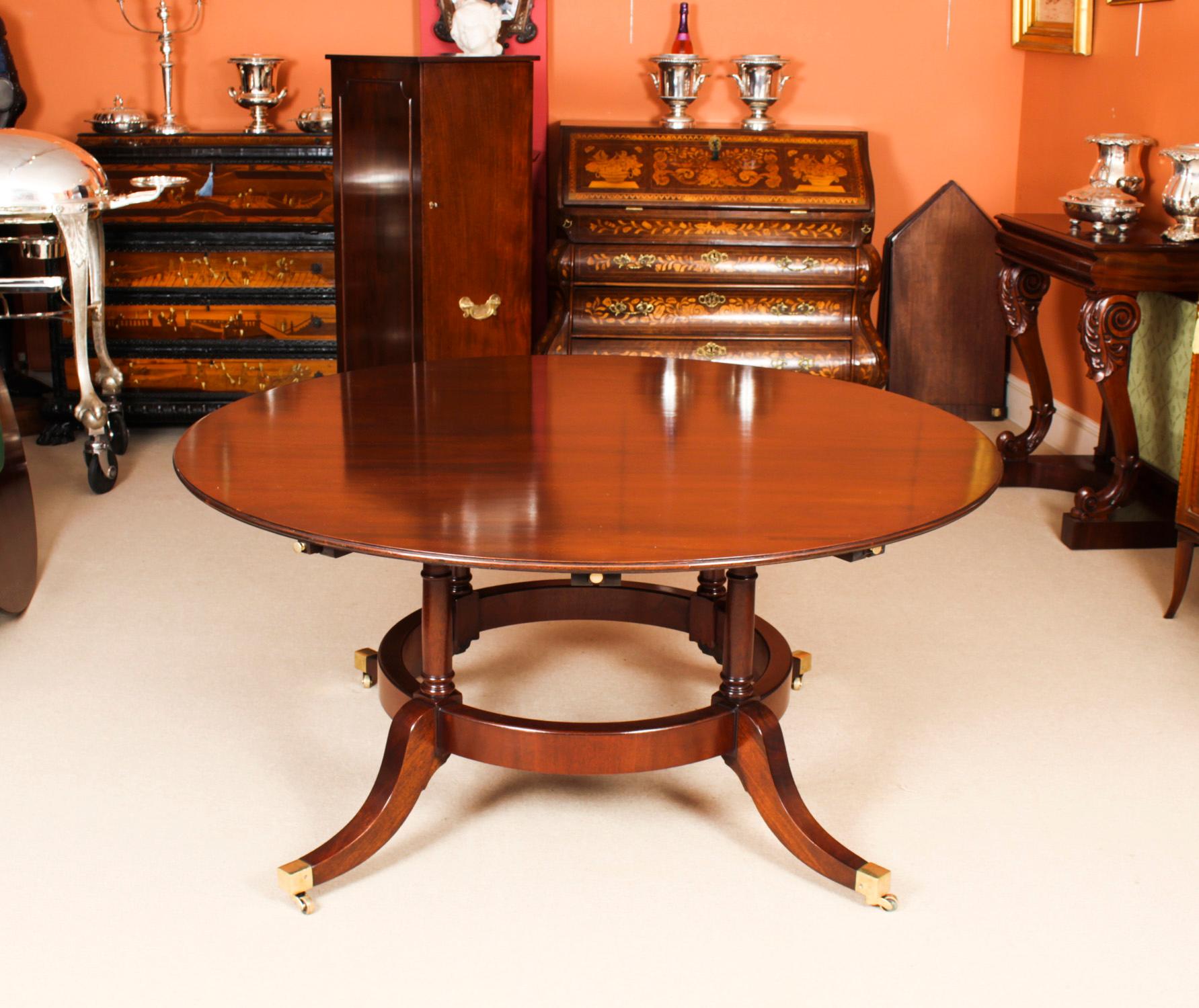 Regency Revival Vintage Jupe Dining Table, Leaf Cabinet, Lazy Susan & 10 Chairs 20th C
