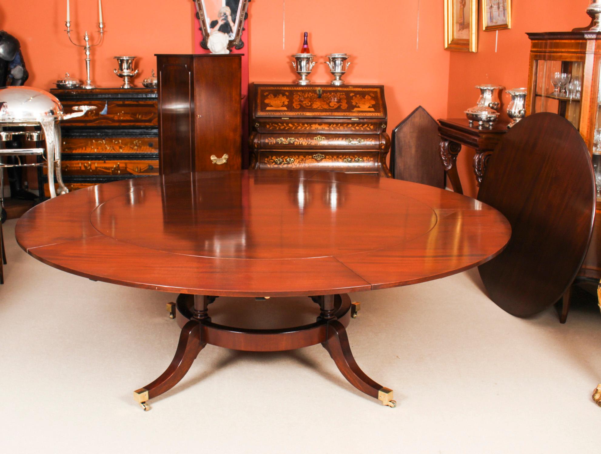 Regency Revival Vintage Mahogany Jupe Dining Table Lazy Susan & Leaf Cabinet Mid 20th C