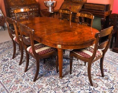 Vintage 7ft French Empire Revival Burr Walnut Dining Table 20th Century
